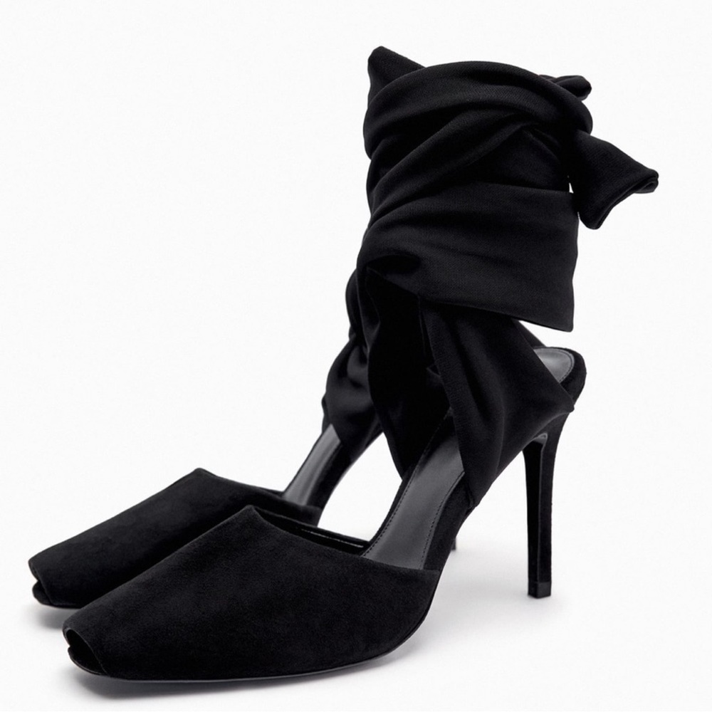 Black Zara Lace Up Heeled Sandal